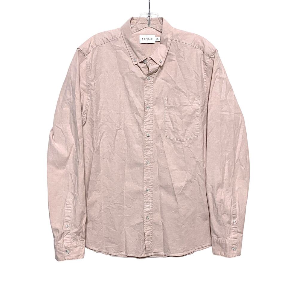 Topman Button Down Long Sleeve Shirt Mens XL Stretch Front Pocket Cotton Blend